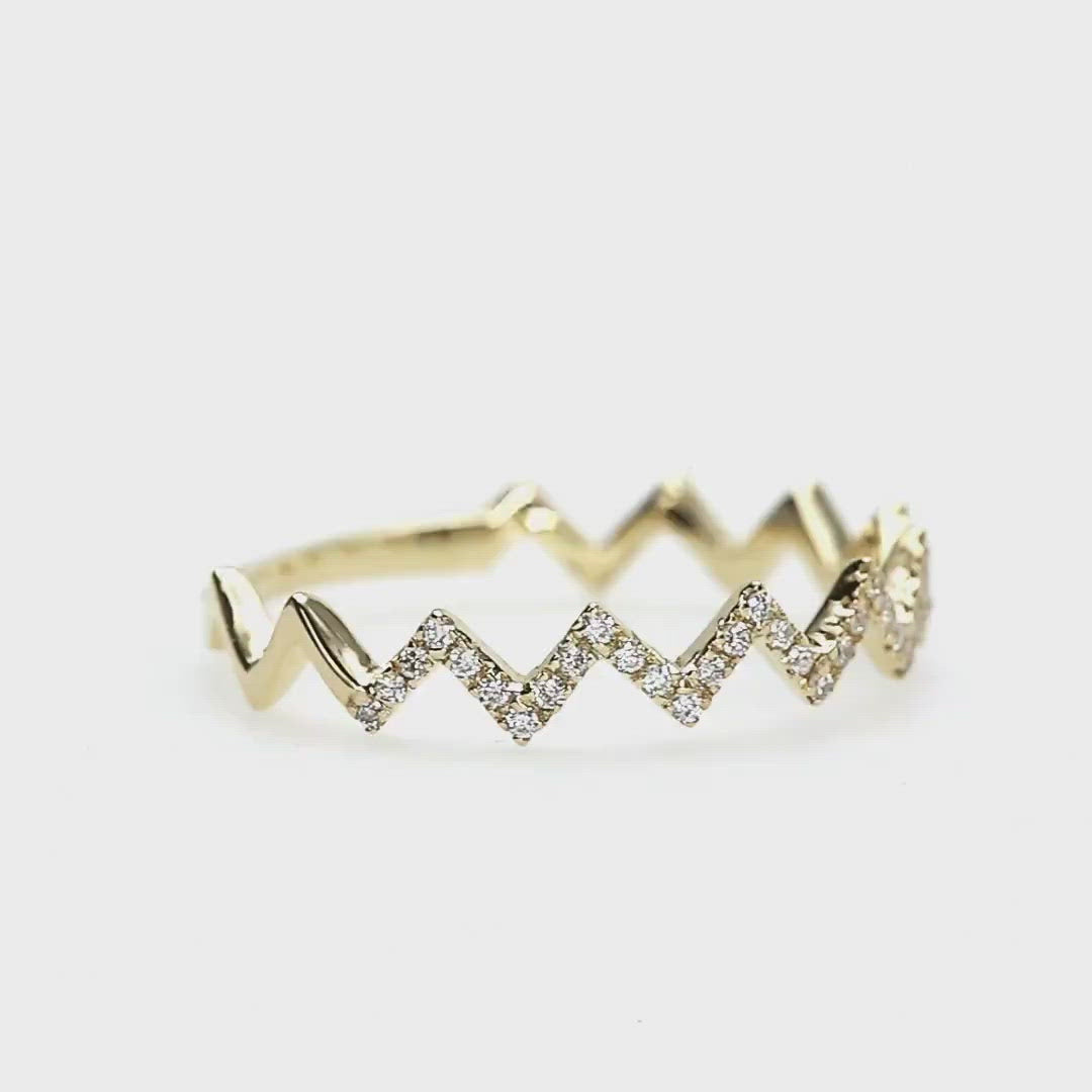 Unique 14k Solid Gold Zig Zag Diamond Ring, Eternity Band, Diamond Wedding Band, Stackable Ring, Micro Pave Ring,  Diamond Eternity Band