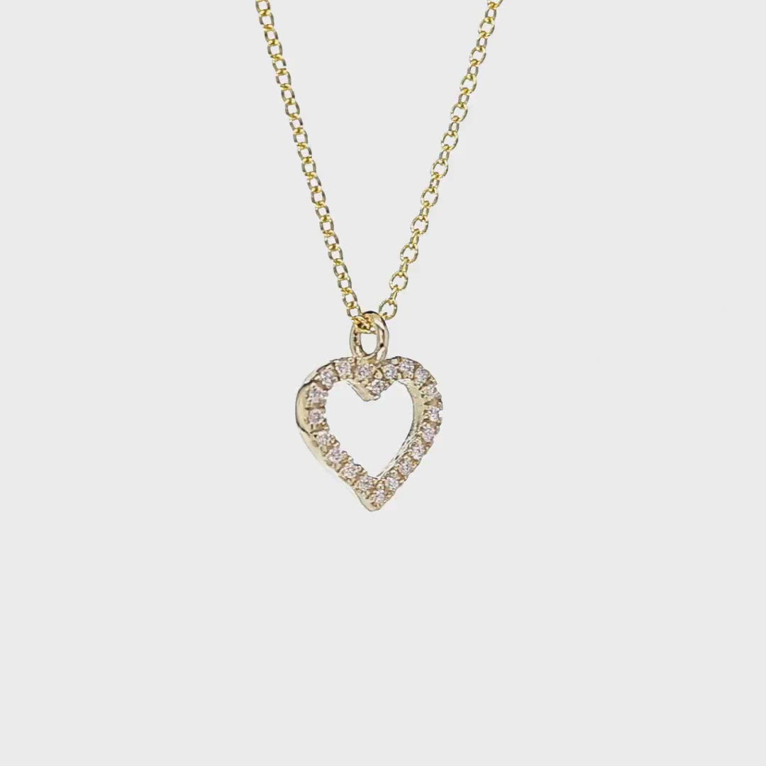 Artisan Handmade 14K Solid Gold Delicate Diamond Heart Pendant / Necklace Mothers Gold Heart Pendant, Love Necklace Heart Pendant - 0.07cttw