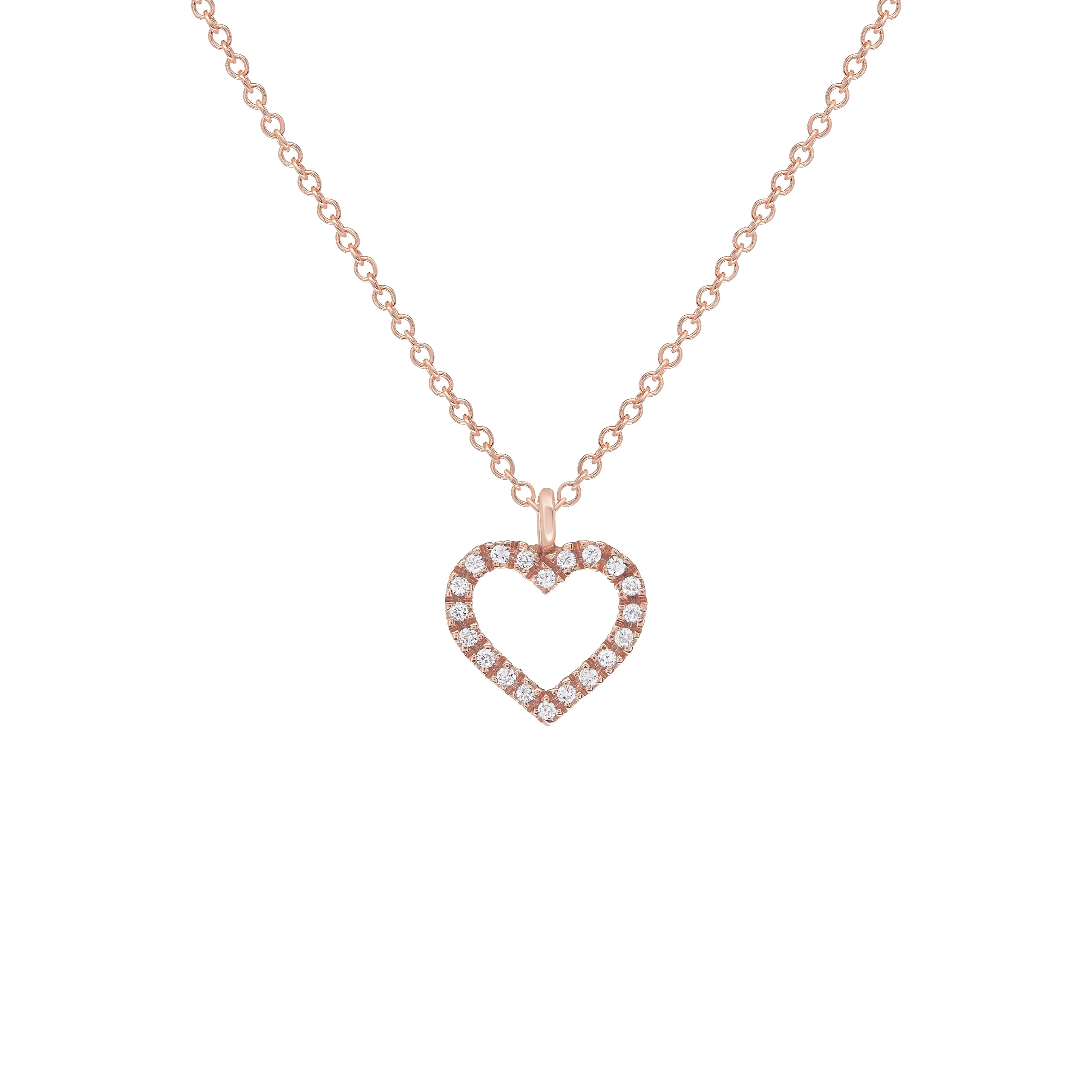 Rose Gold Heart Romantic Diamond Necklace Handmade-Small