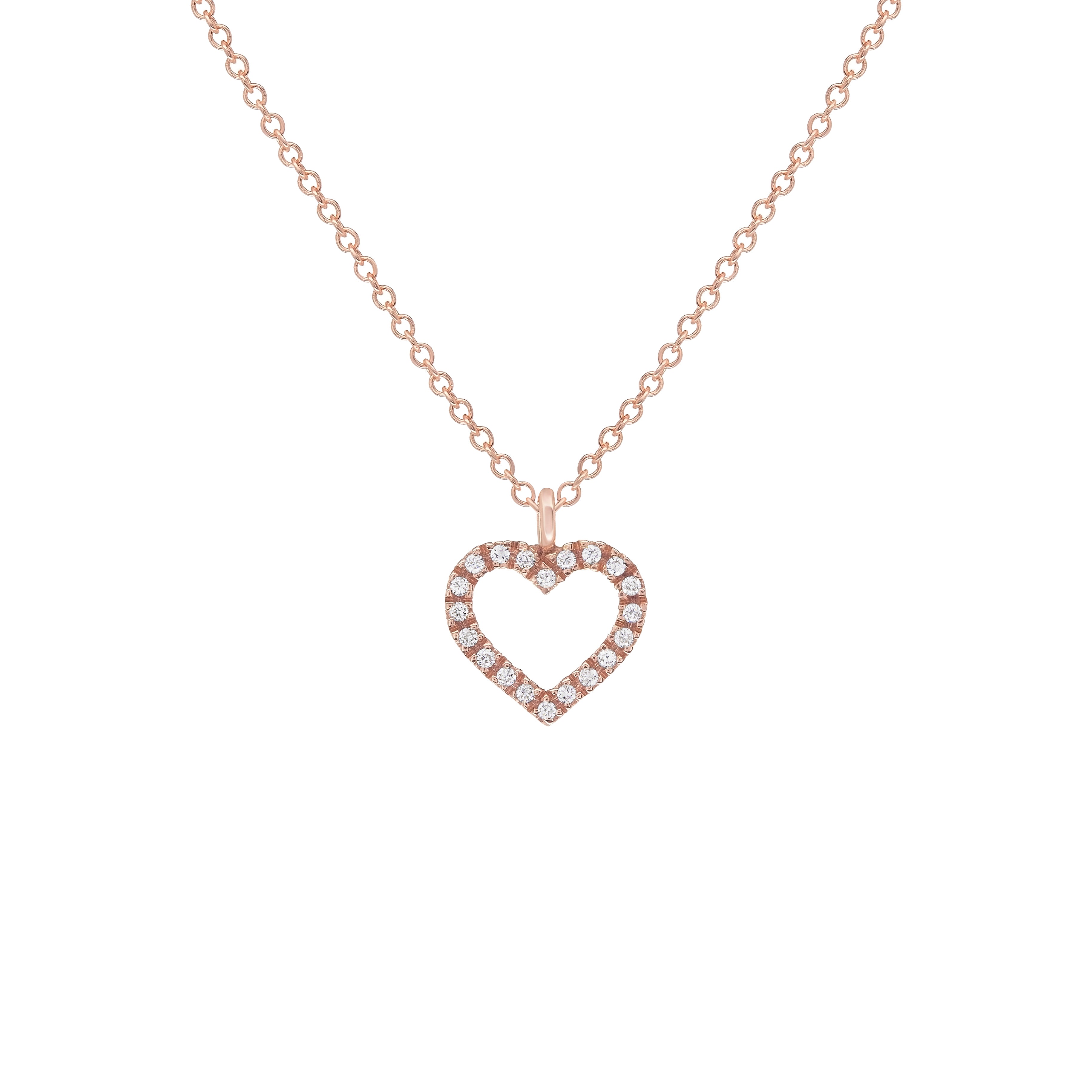 Rose Gold Heart Romantic Diamond Necklace Handmade-Small