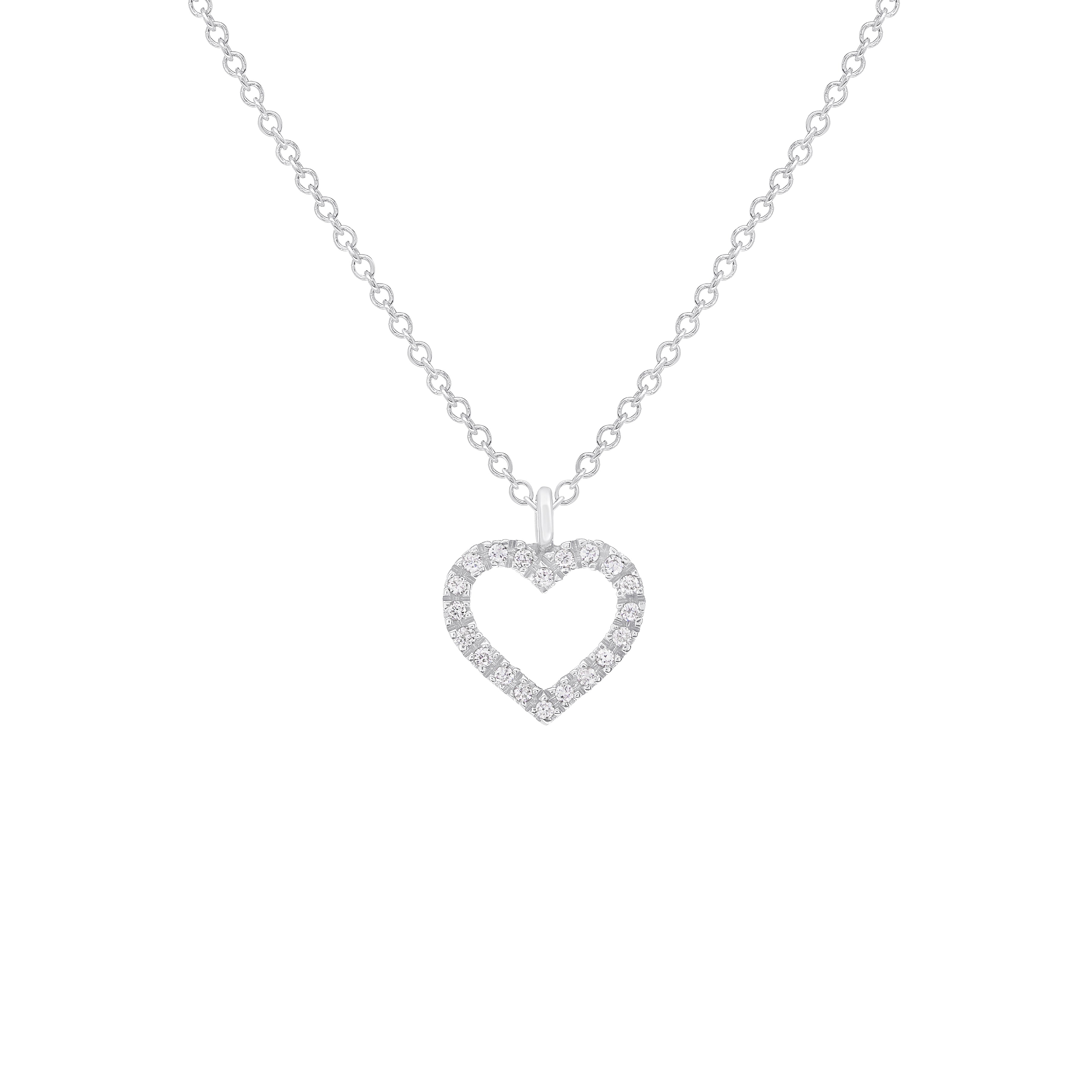 White Gold Heart Romantic Diamond Necklace Handmade-Small