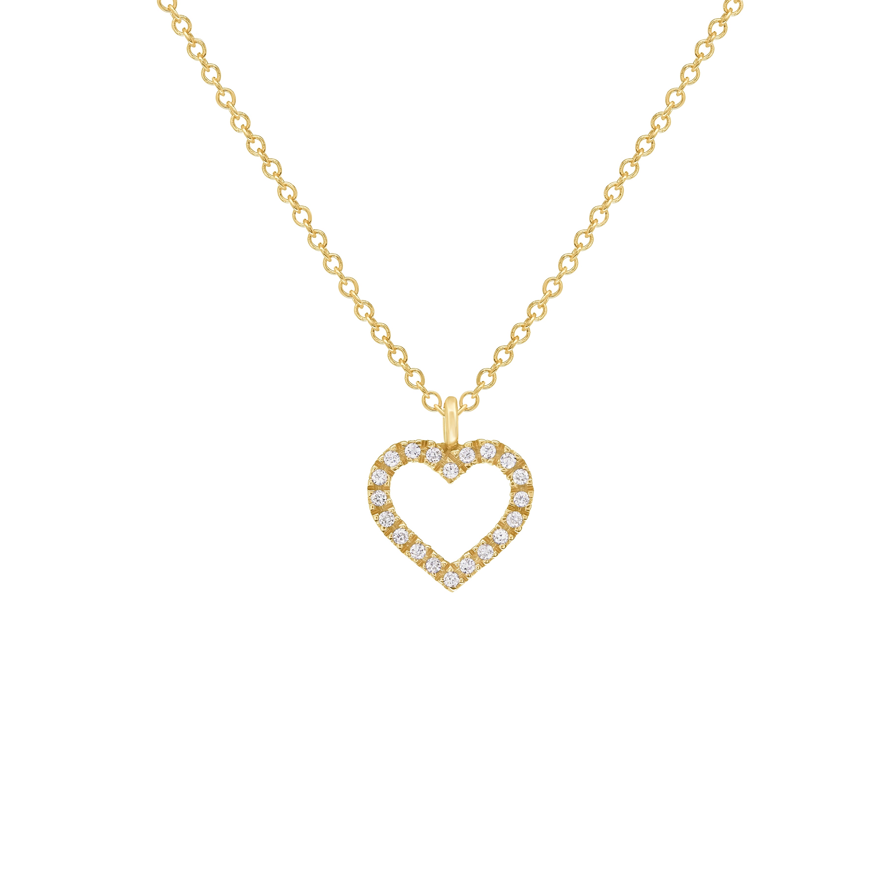 Yellow Gold Heart Romantic Diamond Necklace Handmade-Small