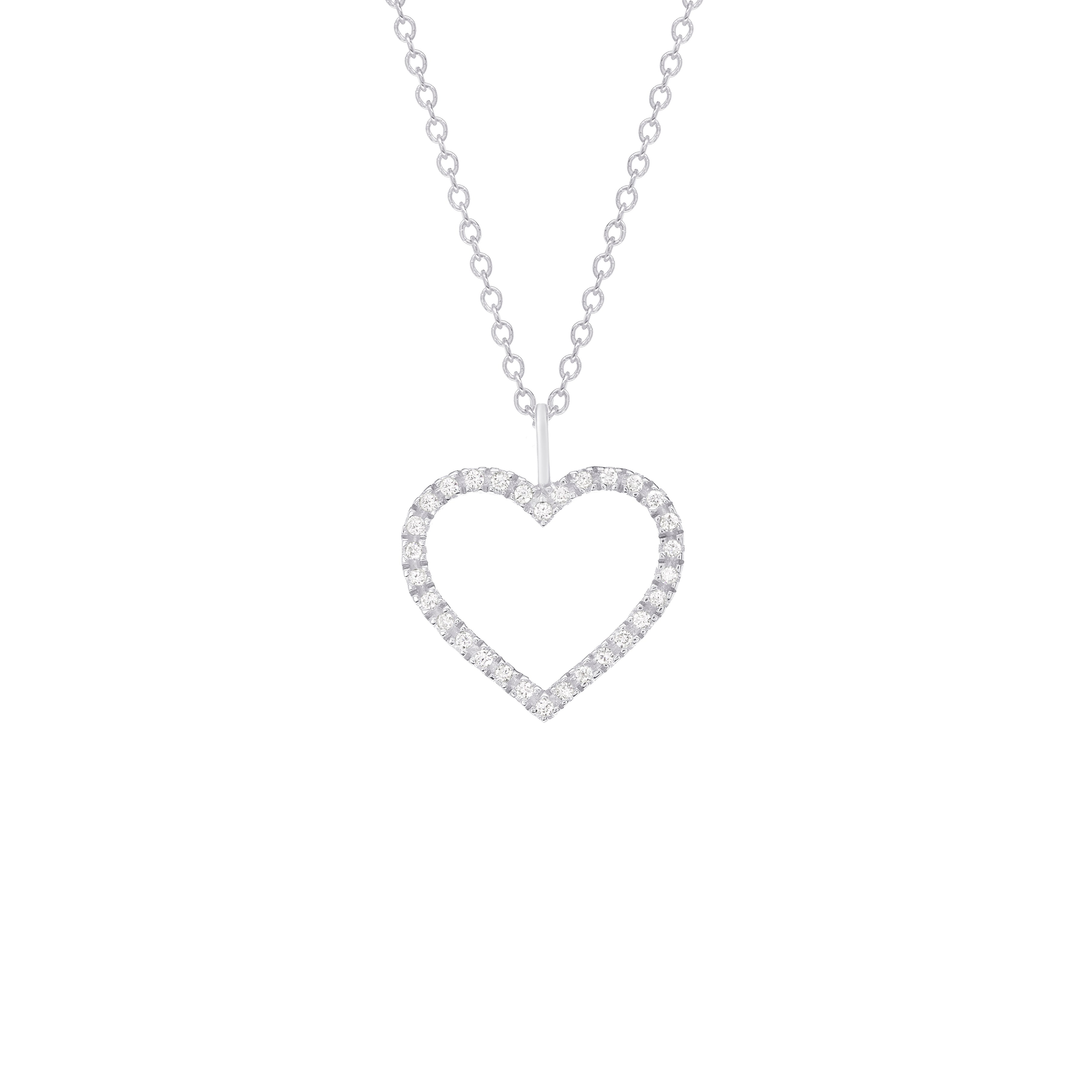 White Gold Heart Romantic Diamond Necklace Handmade-Medium