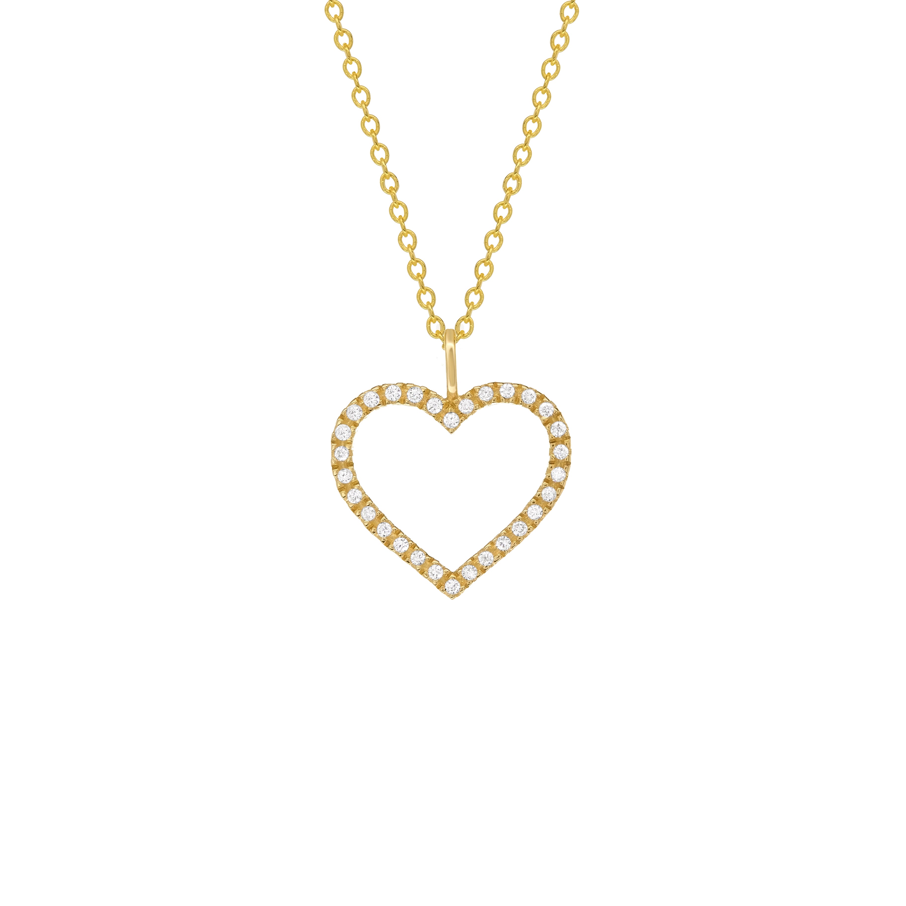 Yellow Gold Heart Romantic Diamond Necklace Handmade-Medium