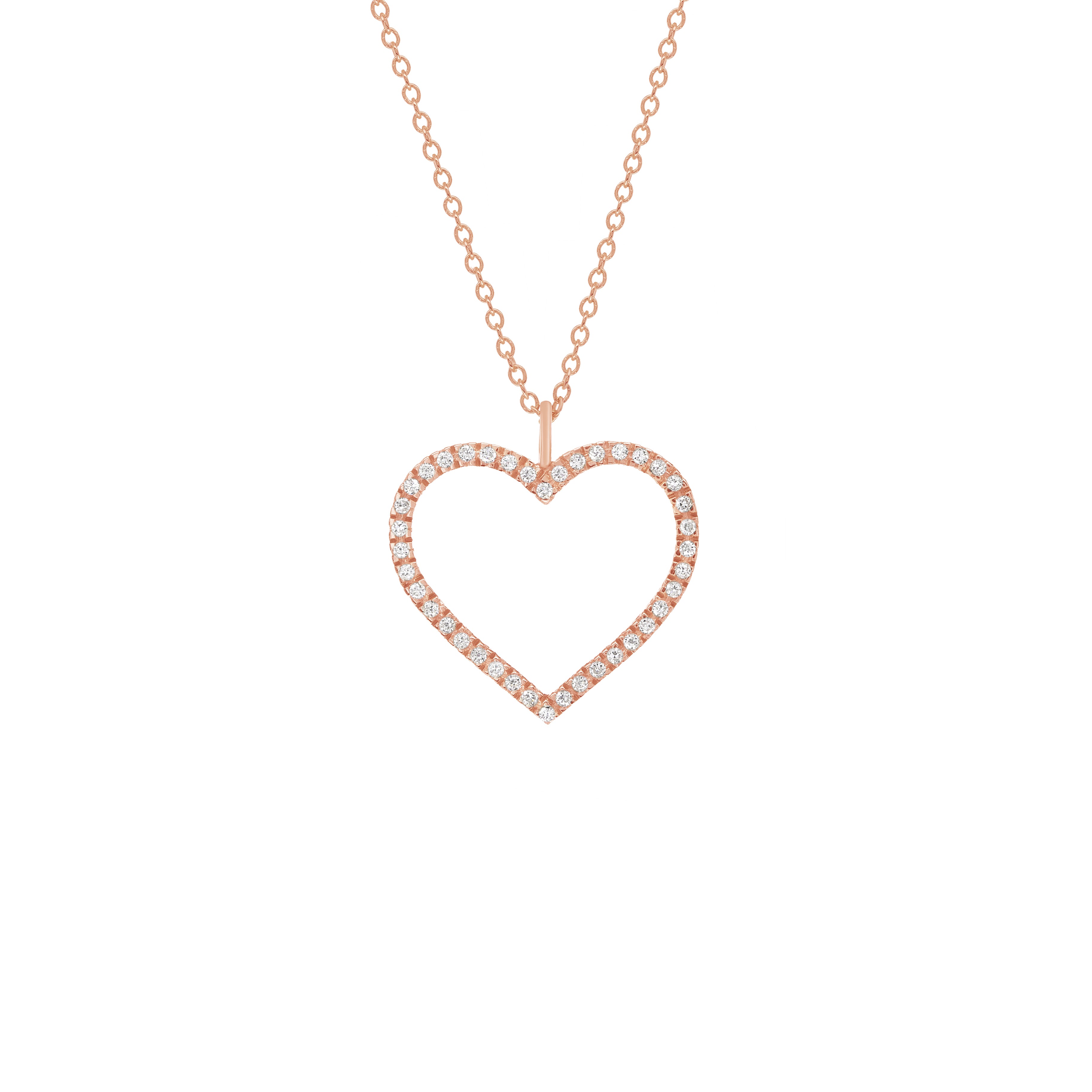 Rose Gold Heart Romantic Diamond Necklace Handmade- Large