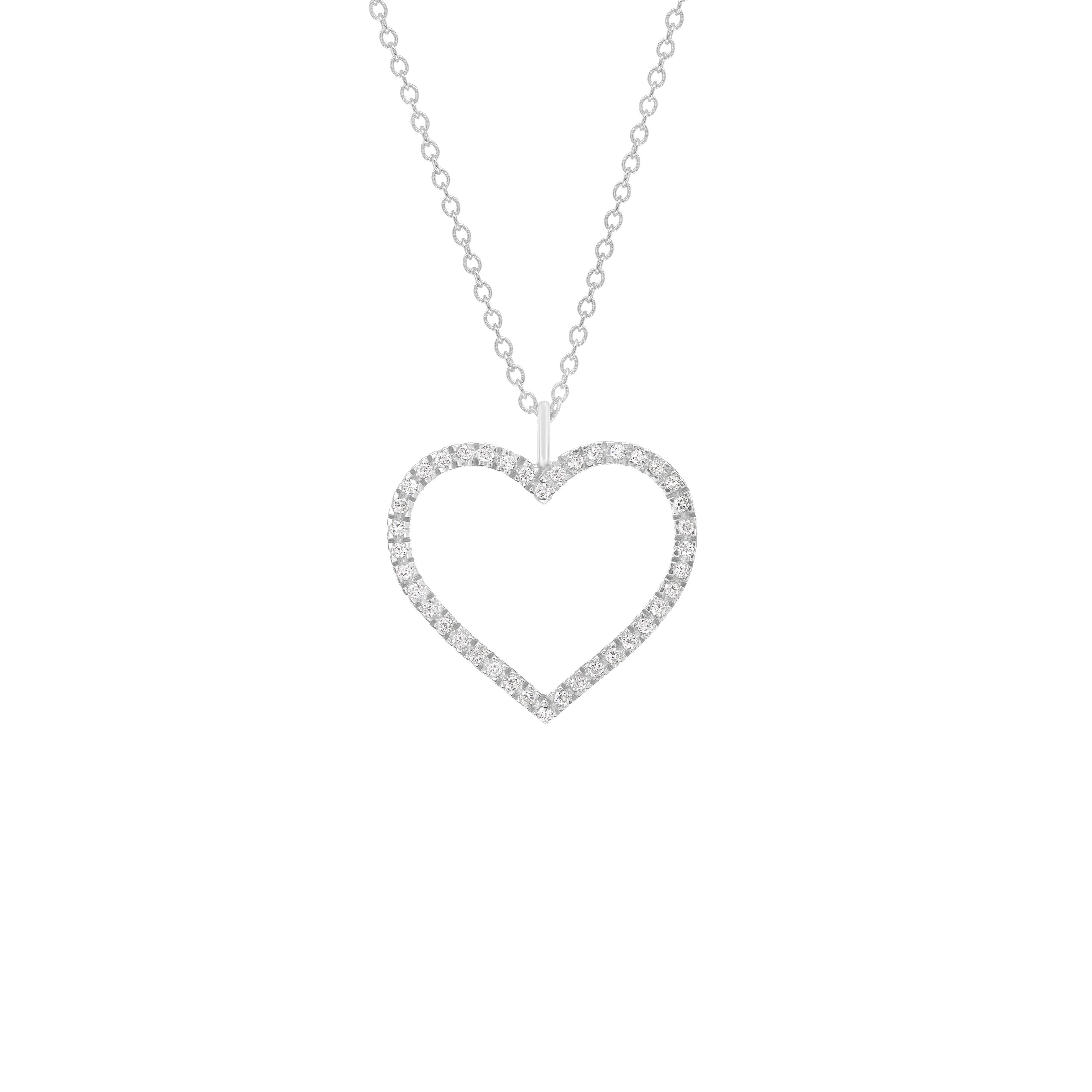 White Gold Heart Romantic Diamond Necklace Handmade- Large