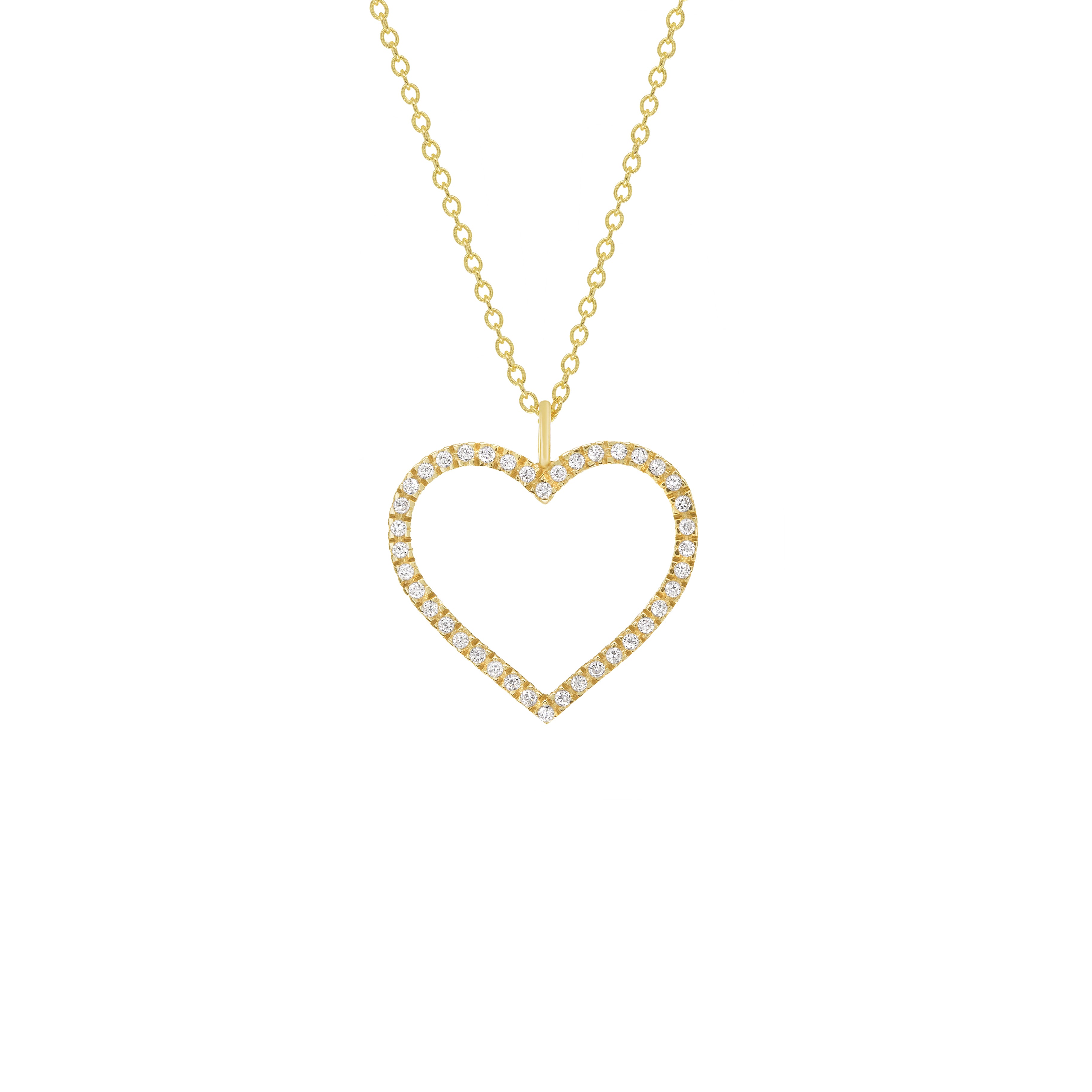 Yellow Gold Heart Romantic Diamond Necklace Handmade- Large