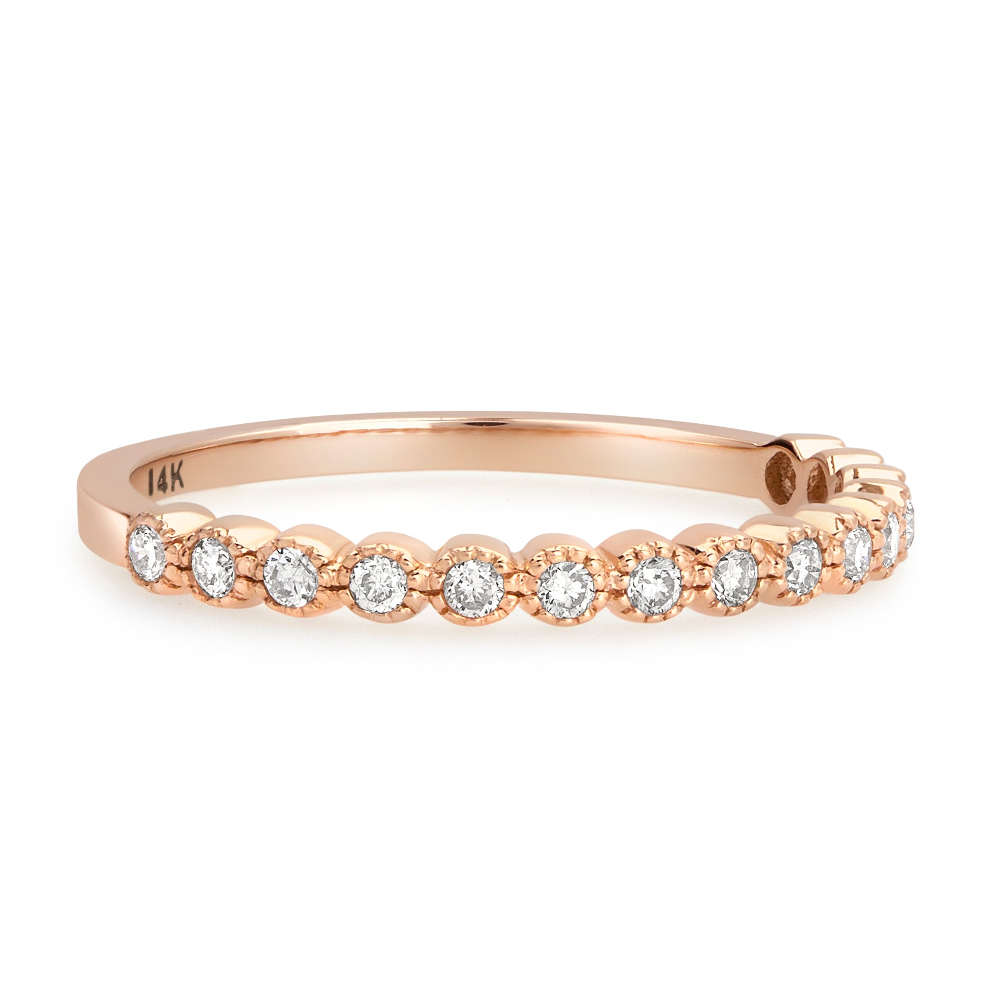 Rose Gold Bezel Set Classic Diamond Wedding Band Stackable Ring