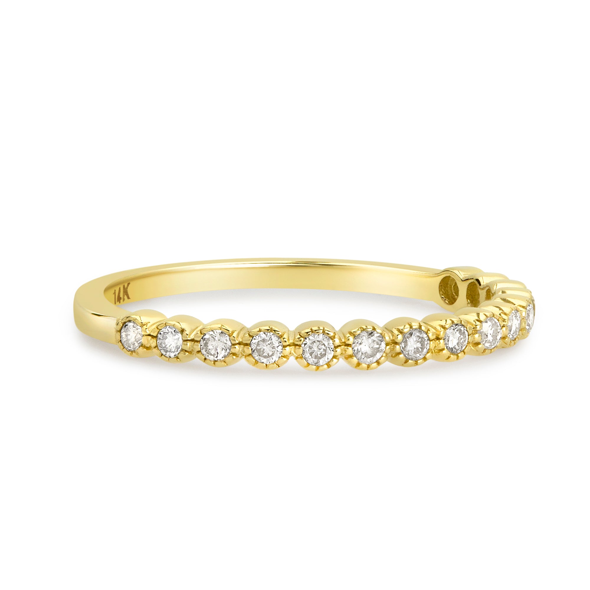Yellow Gold Bezel Set Classic Diamond Wedding Band Stackable Ring
