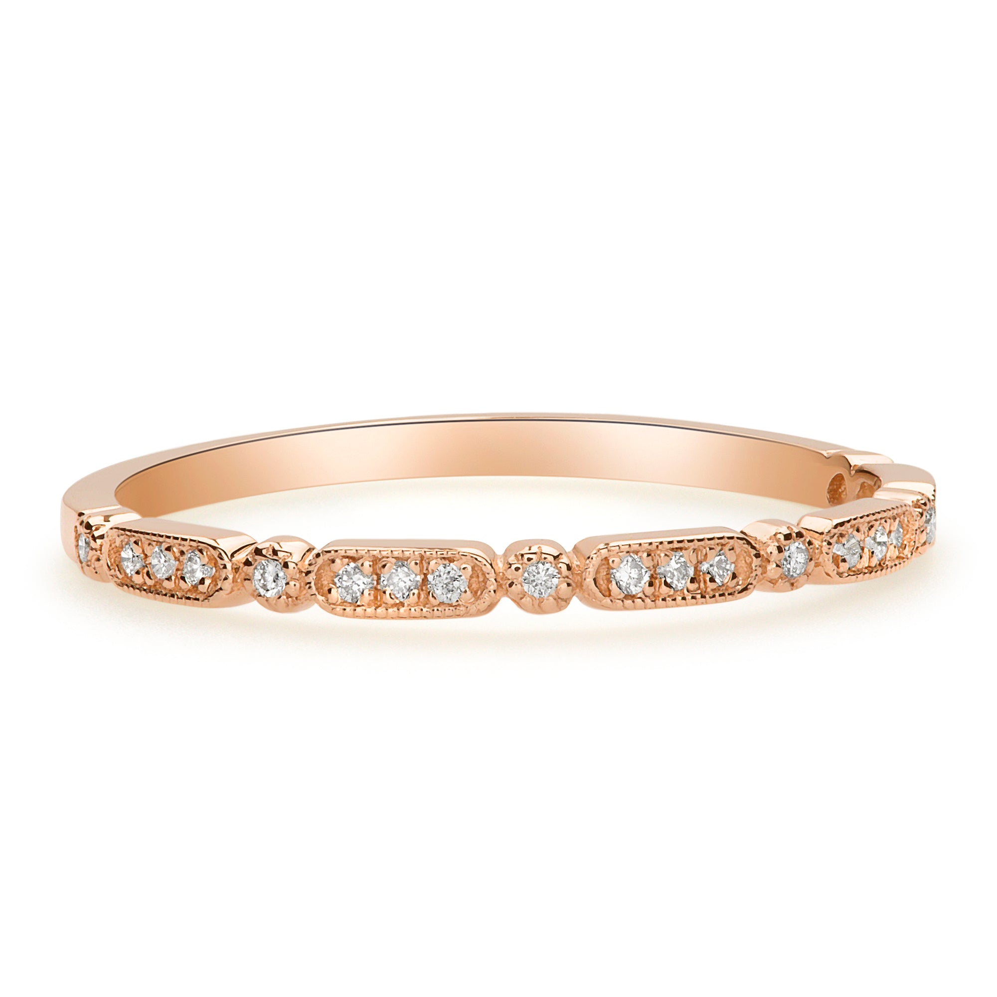 Rose Gold Art Deco Milgrain Diamond Wedding Band Stackable Ring