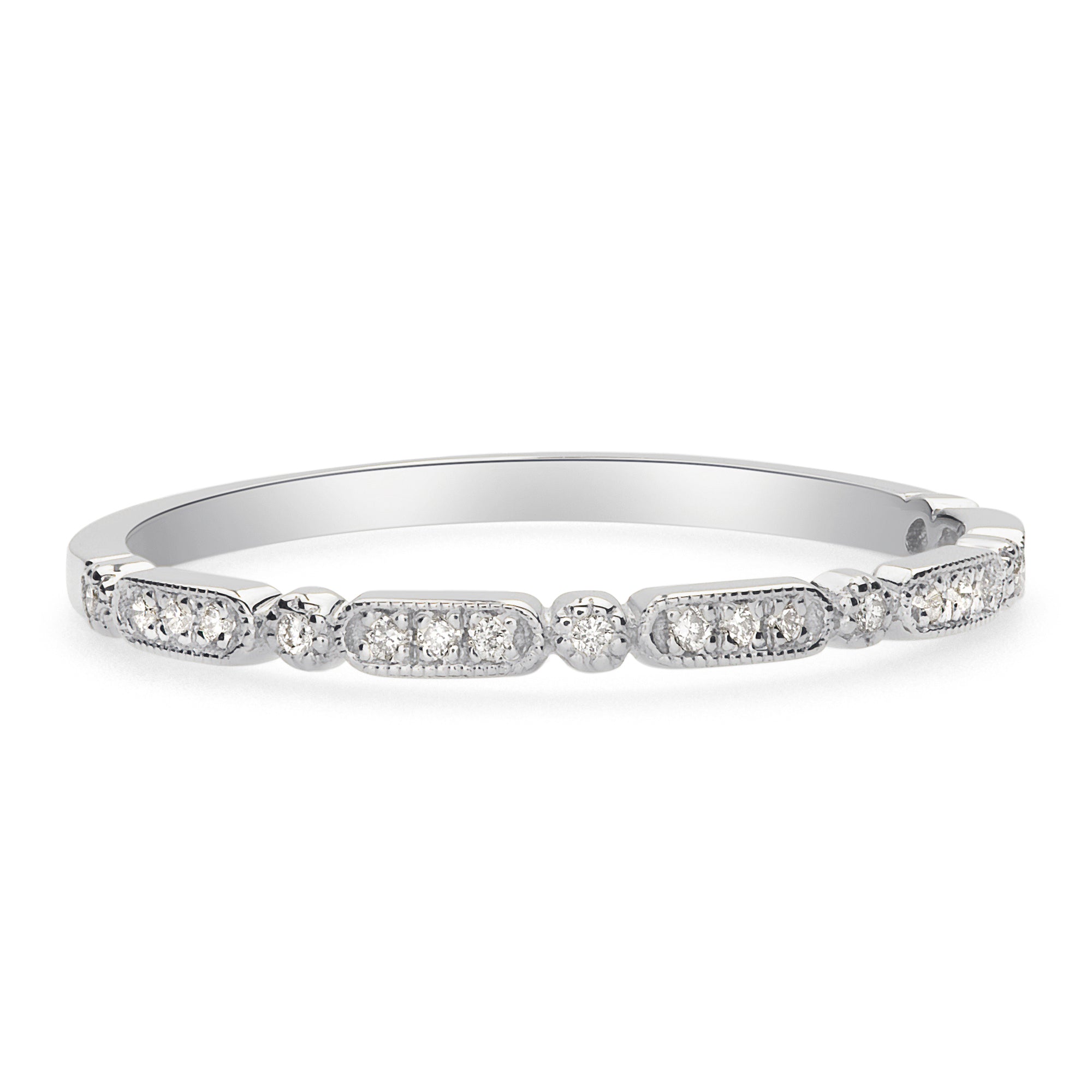 White Gold Art Deco Milgrain Diamond Wedding Band Stackable Ring