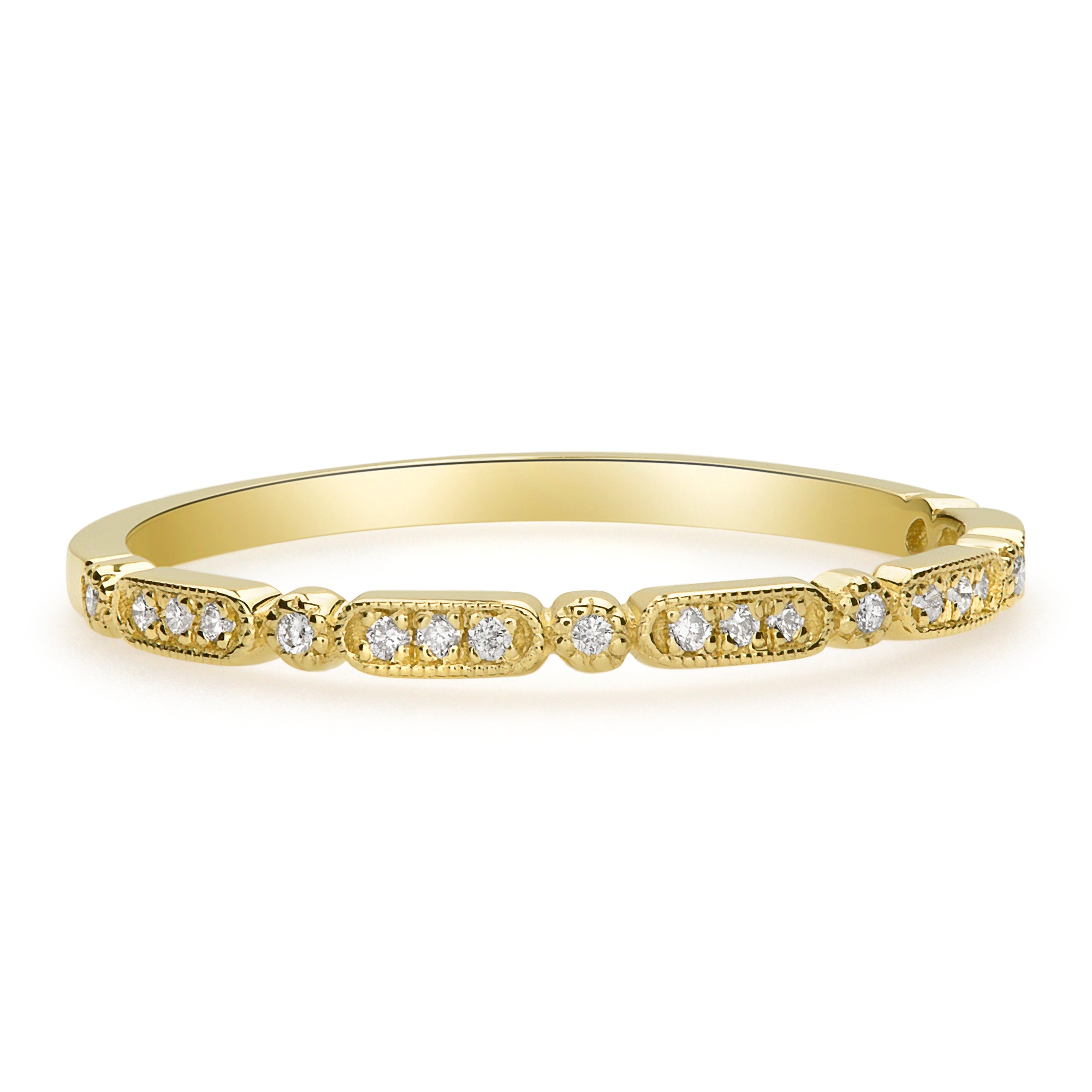 Yellow Gold Art Deco Milgrain Diamond Wedding Band Stackable Ring