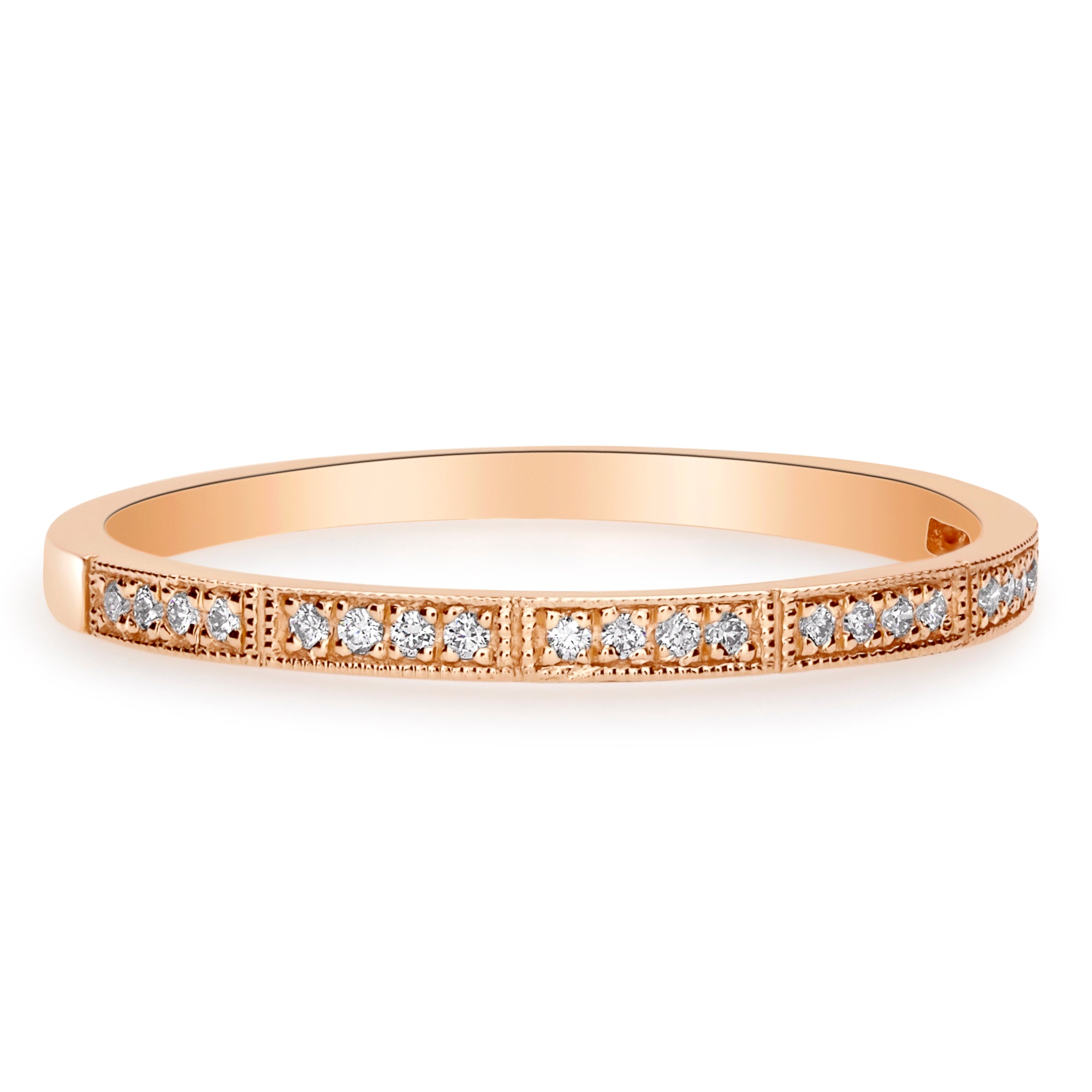 Rose Gold Art Deco Industrial Milgrain Diamond Wedding Band Stackable Ring