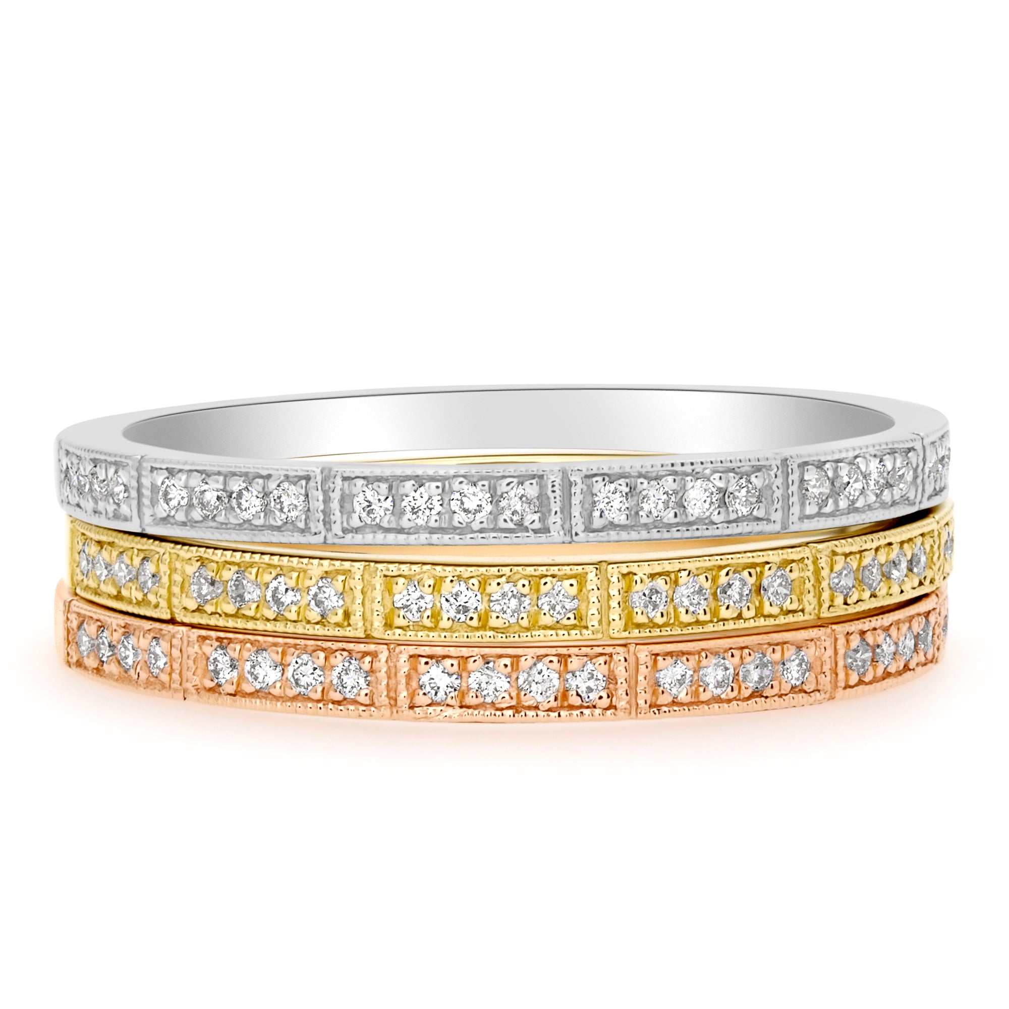 Stack Art Deco Industrial Milgrain Diamond Wedding Band Stackable Ring