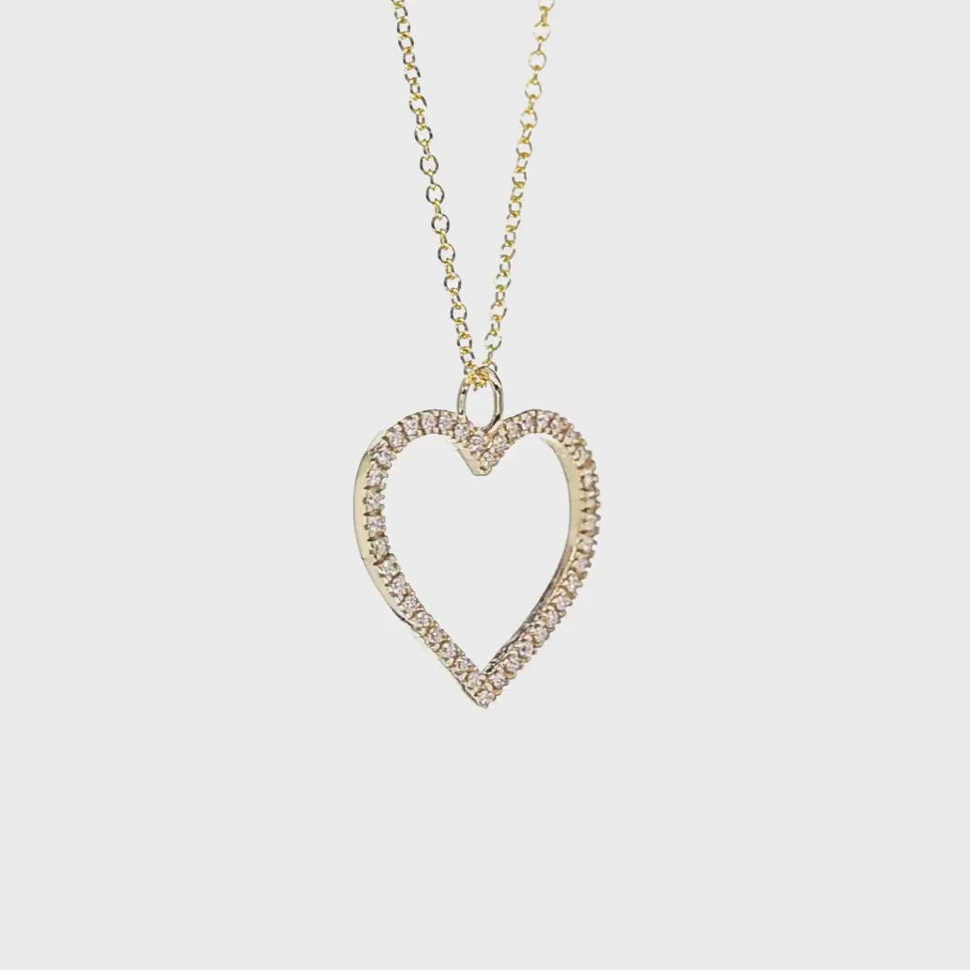 Artisan Handmade 14K Solid Gold Heart Genuine Diamond Pendant / Necklace Mothers Gold Heart Pendant, Love Necklace Heart Pendant - 0.13 cttw