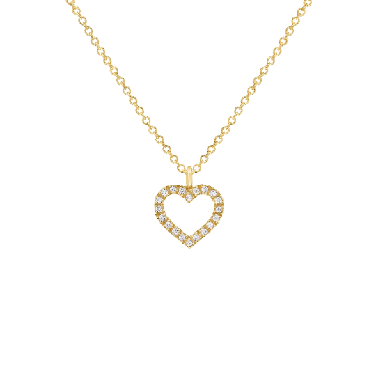 Artisan Handmade 14K Solid Gold Delicate Diamond Heart Pendant / Necklace Mothers Gold Heart Pendant, Love Necklace Heart Pendant - 0.07cttw