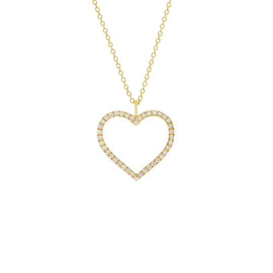 Artisan Handmade 14K Solid Gold Heart Genuine Diamond Pendant / Necklace Mothers Gold Heart Pendant, Love Necklace Heart Pendant - 0.13 cttw